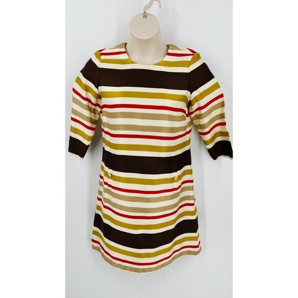 J. McLaughlin Stripe Dress Jewel Neck Color Block Stripe SZ 10 Fall Tones - Picture 2 of 14